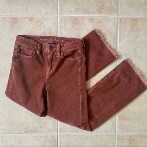 American Eagle red corduroy cropped flare jeans